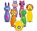 Bundaloo Kids Bowling Set Game 7-Piece Pin Bowling - Colorful Indented Ball and 6 Animal Pins - Soft Durable Indoor and Outdoor Toys for Toddlers and Children - Best Gifts for Girls and Boys