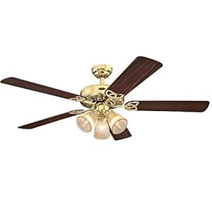 Westinghouse 7233800 Vintage Indoor Ceiling Fan with Light, 52 Inch, Polished Brass