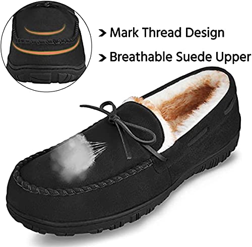 festooning Slippers for Men, Mens Moccasin Slippers with Soft Plush Warm Lining Casual Shoes Indoor Outdoor Non Slip Rubber Sole Black 10 M US
