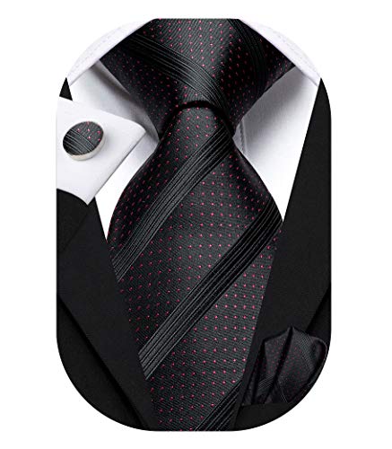Hi-Tie Black Striped and Red Dot Ties for Men Woven