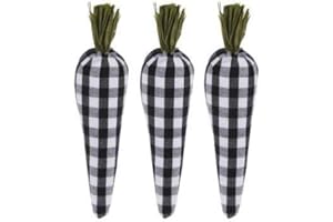 HAPPY DEALS~ Buffalo Plaid Easter Carrots | 9 Inch | Set of 3 | Bowl Fillers and Decor Ornaments (3/Black/White)