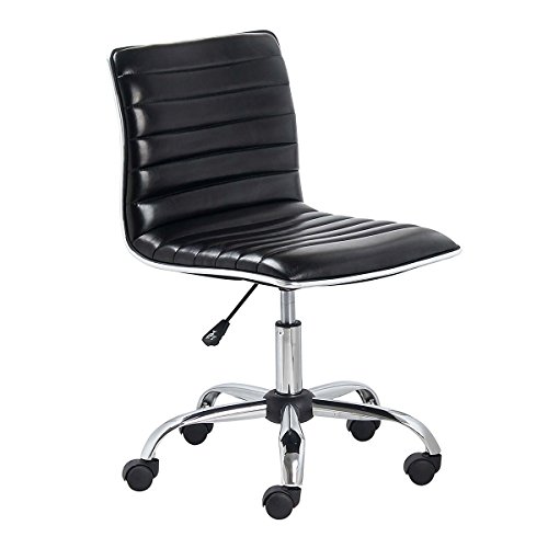 YAMASORO Ribbed Task Chair Mid Back Conference Chair for Office Desk Adjustable Swivel Chair Armless Black