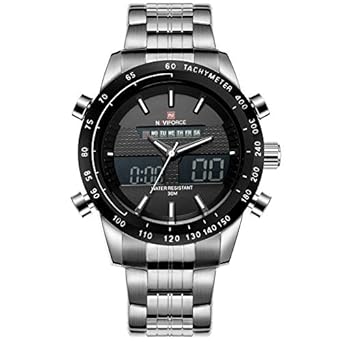 Silver Day Date Window Screen Analog Digital Multi Function Wrist Watch for Men & Boys(NF9024S/B/W).