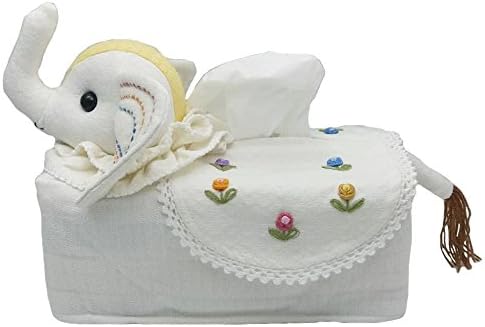 Sareepe Animal Tissue Box Cover Case Holder Rectangular Handmade Color White (Elephant, Yellow)