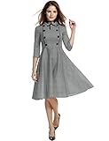 ANGVNS Women's Elegant Vintage 1940's 3/4 Sleeve Large Swing Official Plaid Slim Dress, Black/White Houndstooth, M