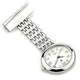 WZC Silver Luxury Quartz Stainless Steel Nurses Lapel Pin Watch - Luminous Hands WZC logo Pendant
