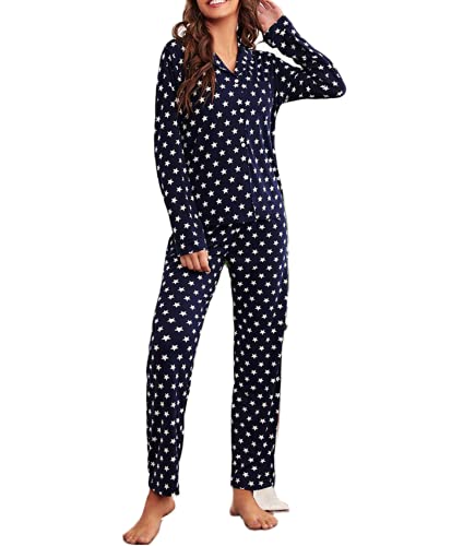 button down pajamas women ladies fancy pajamas womens silk pjs lounging button down pajamas women Navy Stars L