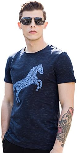 UN-JUCA Mens Printed Line Horse With Rib Bottom Basic T Shirt XL