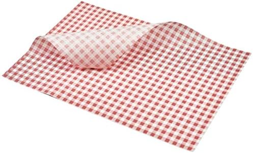 Deli Supplies 1000 x Gingham Greaseproof Duplex Paper Red - Pack of app 1000 Sheets 250mm x 375mm - 5kg - Greaseproof Liner Chip Basket Liner Chip Bucket Liner Meat Bakery