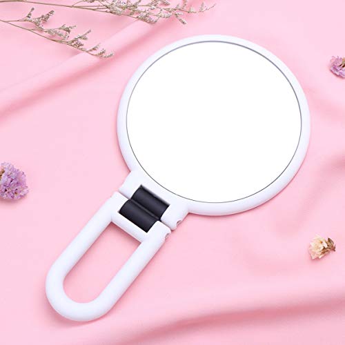 10x Magnifying Handheld Mirror-Travel Folding Hand Held Mirror-Double Sided Pedestal Makeup Mirror With 1/10x Magnification-5inch Compact Size-Portable Vanity Standing Round Cosmetic Mirror (White)