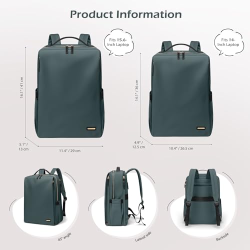 Elegant Women's Airline Approved Laptop Backpack Perfect for Work, University and Travel Multifunctional Casual Backpack Fits 15.6 Inch Notebook (Dark Green)