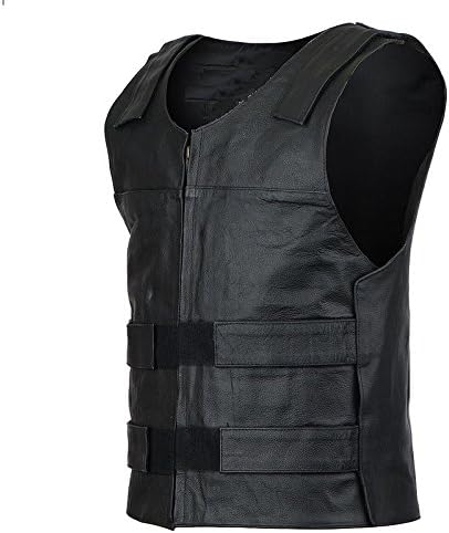 Bikers Leather - Men's Leather Motorcycle Vest - Biker Vest - Bullet Proof Style Leather (111) - Large