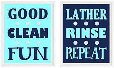 Good Clean Fun, Lather, Rinse, Repeat, Kids Bathroom Wall Art, Boy Bathroom Prints, Navt Blue, Aqua, Bathroom Decor, Kid Bathroom Print