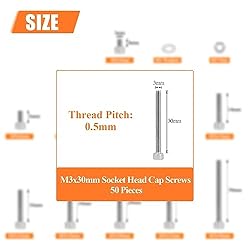 HELIFOUNER 50 Pieces M3 x 30mm, Thread Pitch