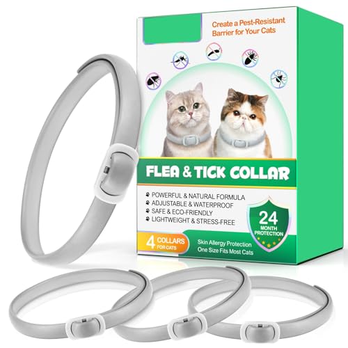 Collar for cats, 4 Packs Adjustable Pheromone Collars, para Gatos, Pack de 4 en Gris, Ajustable y Resistente al Agua para Gatos, Collar Protector Natural.