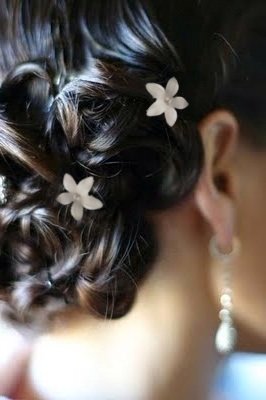 White Flower Hair Pins with Rhinestone Crystal for Wedding, Prom, Dance and Special Event (Set of 8)