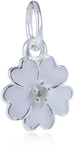 Choruslove White Primrose Meadow Enamel Flower Charm 925 Sterling Silver Dangle Bead for European Brand Bracelet