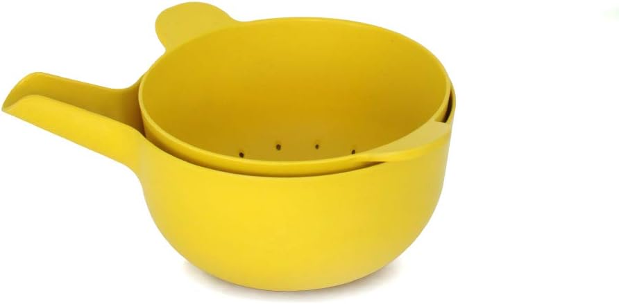 EKOBO Bamboo Small Multi-purpose Bowl & Colander Set, BIOBU Eco-material, Yellow