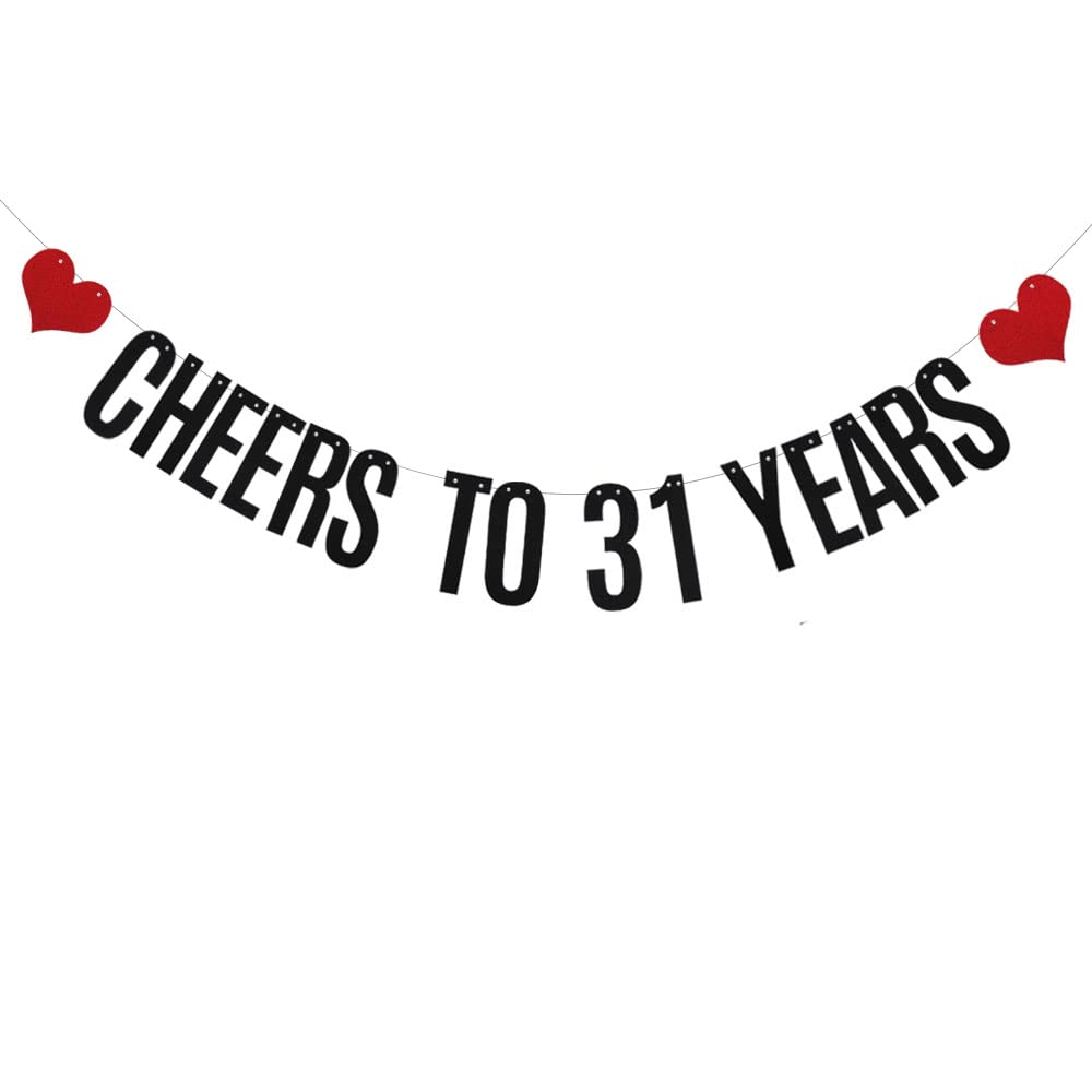 Photo 1 of XIAOLUOLY Black Cheers to 31 Years Glitter Banner,Pre-Strung,31st Birthday/Wedding Anniversary Party Decorations Bunting Sign Backdrops,CHEERS TO 31 YEARS
