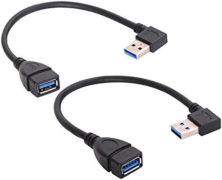 LIQUN 2-Pack USB 3.0 A Male to Female 90 Degree Extension Cable Left and Right Angle Black