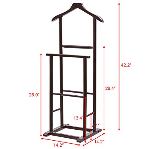 Valet Stand Coat Rack Executive Clothes Suit Hanger Brown