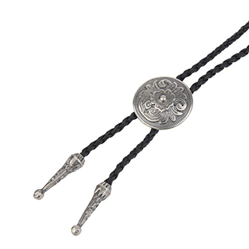 AZORA Western Cowboy Bolo Tie Men Silver Celtic Flower Leather Necktie Rope Cord Pendant Necklace Braided Jewelry for Men Kids Boy Girl ... - Thumbnail 4