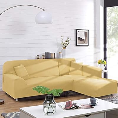 Amazon Com Taococo Sectional Couch Covers 2pcs L Shaped Sofa Covers Softness Furniture Slipcovers With 2pcs Pillowcases L Type Polyester Fabric Stretch Sofa Covers 3 Seats 3 Seats Pale Yellow Kitchen Dining