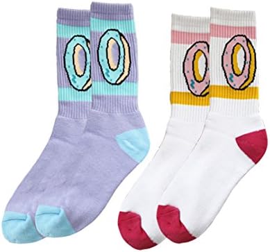 FSZZ Womens Combed Donut crew socks Casual socks 2Pairs (LightPurpleWhite)
