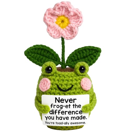 Lucagift Thank You Gifts for Women, Boss, Coworkers, Manager, Teacher, Nurse, Mom - Teacher Appreciation Gifts - 5.51'' x 2.95'' Never Forget The Difference You Make Crochet Frog Flower Crochet