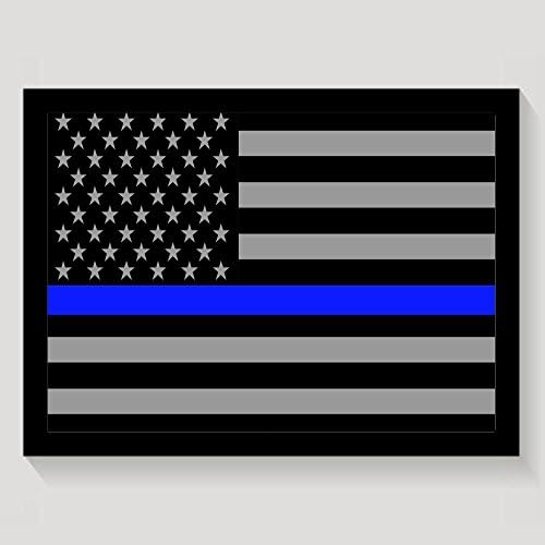 ChunLei Thin Blue Line American Flag Wall Art Work Decorative Painting Modern Home Framed Artwork Hanging Print Posters