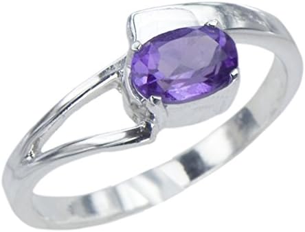 Art Nouveau Genuine Natural Amethyst Gemstone &amp; Sterling Silver Womens Ring