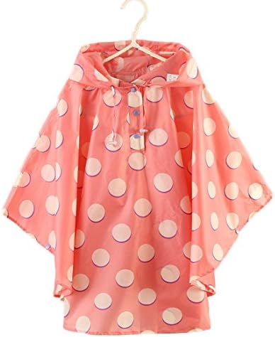 Absolutely Perfect Long Poncho Children Hooded Reusable Lightweight Cute Cloak Raincoat Pink White XL (Fit 55.1"-61.0" Height)