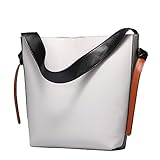 S-ZONE Women's Contrast Color Leather Bucket Bag Tote Shoulder Purse Handbags