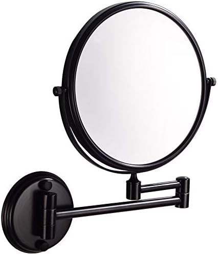 BAIANLE Bathroom Makeup Mirror Double Round Stainless Steel Stand Beauty Mirror Black Wall Mount Stretch Mirror Magnifying
