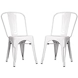 Merax High Back Steel Stackable Indoor and Outdoor Vintage Metal Dining Chairs Set of 2 (White)