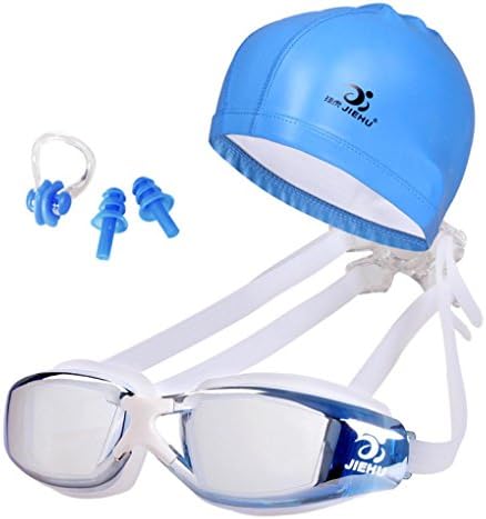Swim Cap Swimming Goggles, Shybuy Adult Swimming Cap Swimming Glasses Anti Fog UV Protection for Adults Youth Men Women Boys Kids with Nose Clip Ear Plugs Sets