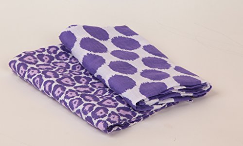 Bacati Ikat Lilac/grey Dots/leopard 4 Crib Set with 2 Muslin Blankets