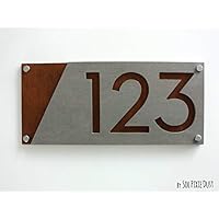 Modern House Numbers, Concrete with Marine Plywood - Contemporary Home Address - Sign Plaque - Door Number