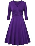 Laksmi Womens Retro Style V Neck 3/4 Sleeve High Waist Ruched Dress