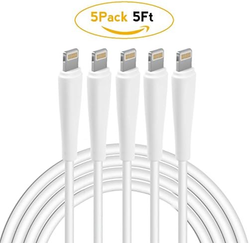 Taiyun 5 Pack 5FT Charging Cords for iPhone SE, 7 plus, 6 plus, 5s, 5c, iPad and more - Compatible with iOS Anymodel (White)