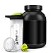 BluePeak Protein Shaker Bottle 28 oz with Dual Mixing Technology, Strong Loop Top, BPA Free, Shaker Balls & Mixing Grids Included - On-The-Go Large Protein Shakers (2 Pack - Yellow & Black)
