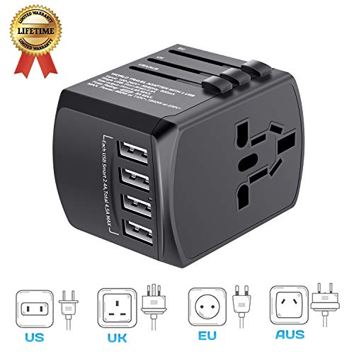 Travel Adapter Universal, International Travel Power Adapter High Speed 4xUSB Worldwide Wall Charger, All in One AC Plug for Europe, UK, China, Australia, Japan- Perfect for Laptop, Cell Phones