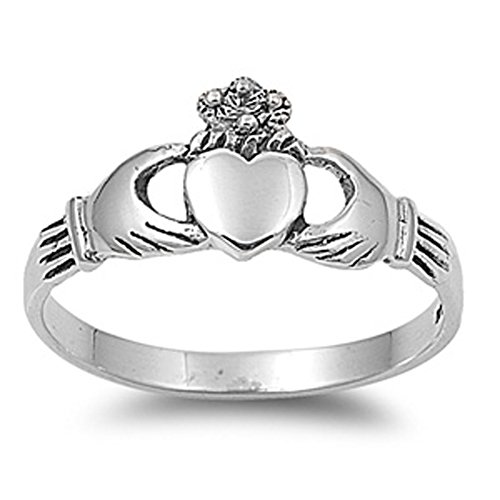Sterling Silver Women's Claddagh Heart Hand Ring Cute 925 Band 9mm Size 7