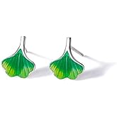 Dainty Ginko Leaf Stud Cartilage Earrings for Women 925 Sterling Silver Tiny Cute Flower Studs Sleeper Tragus Post Hypoallergenic Piercing Jewelry for Spring Autumn Fall Theme Party