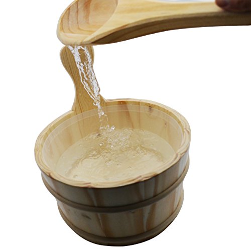 MAYMII 1 Gallon Handmade Wooden Sauna Bucket with Plastic Liner and Ladle SPA Accessory - Thumbnail 5