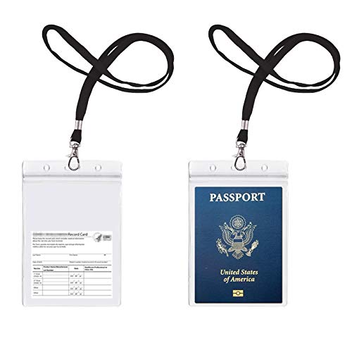 Passport Badge Holders with Extra PVC ID Card Holder and Woven Lanyards Ideal for Cruise and Vacation by Cypes (2Pack Black Lanyards)