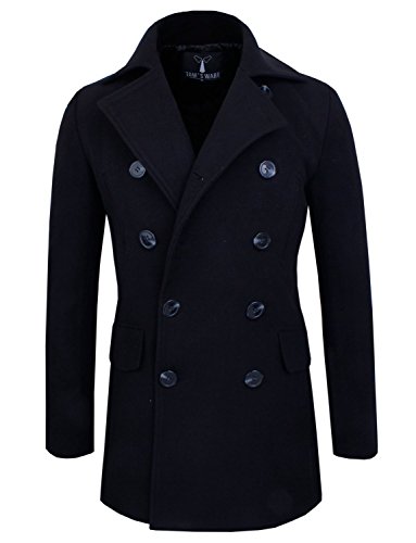 Tom s Ware Mens Stretch Wool Blend Trim Fit Pea Coat TWNFD076J-BLACK- US M