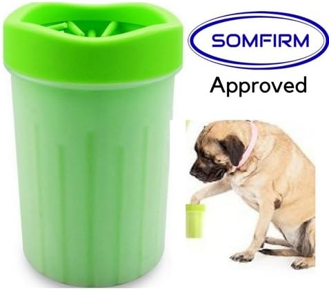 Somfirm Dog Paw Cleaner, Portable Pet Foot Washer, Pet Cleaning Brush Cup Dog Feet Cleaner Soft Silicone Brush for Muddy feet - Green (Medium)