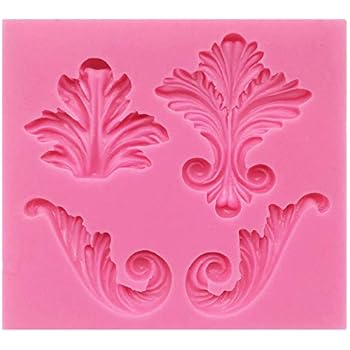 Funshowcase 4 Cavity Vintage Curlicue Lace and Scroll Silicone Mold for Cake Border Cupcake Topper Decoration, Sugar paste, Chocolate, Fondant, Resin, Polymer Clay Projects