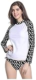 Ilishop Women's UV Sun Protection Long-Sleeve Crew Rashguard 2017 Dot Rash Guards Black L